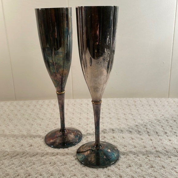 LENOX Kirk Stieff Collection Silver Plated Scolloped Flute Goblets From Portugal - Picture 1 of 7
